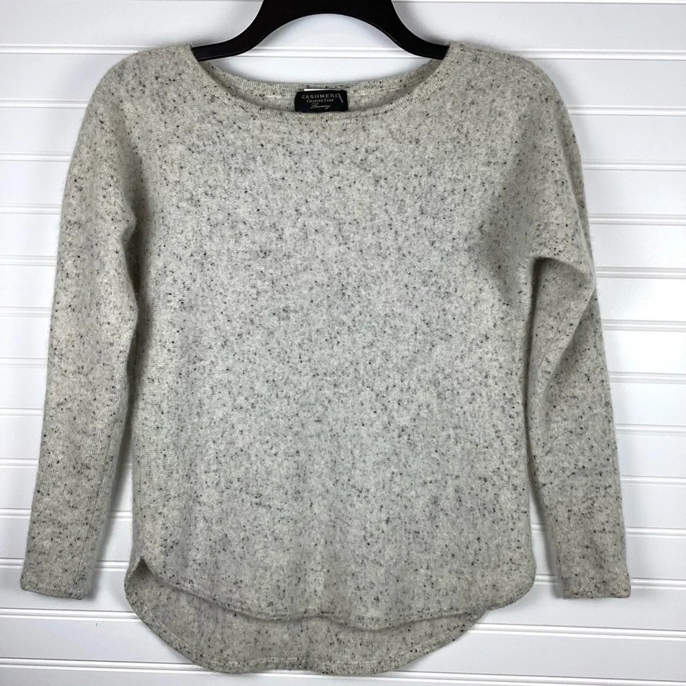 Charter Club 100% Cashmere Sweater Oatmeal Speckled X-Small Round Hem
